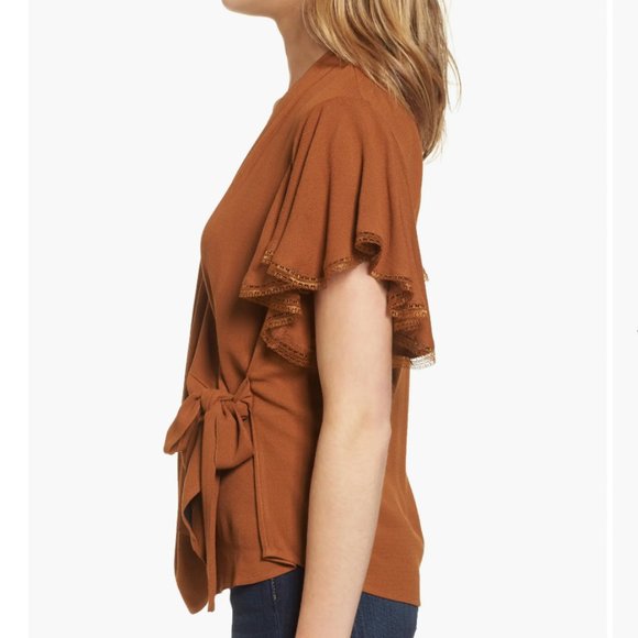 Ruffle Wrap Blouse in Terracotta Orange - Picture 2 of 9